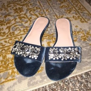 London Rag Blue Velvet Slip On Sandals